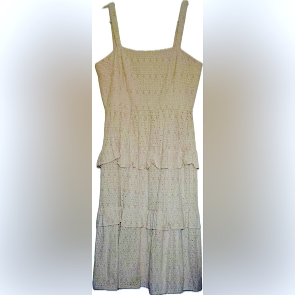 Gianni Bini Cream Eyelet Sleeveless Tiered Dress | Sz 10